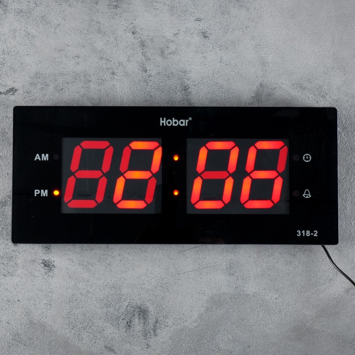 Электронные часы-будильник, время, красные цифры, черный корпус, от сети 36*15 см