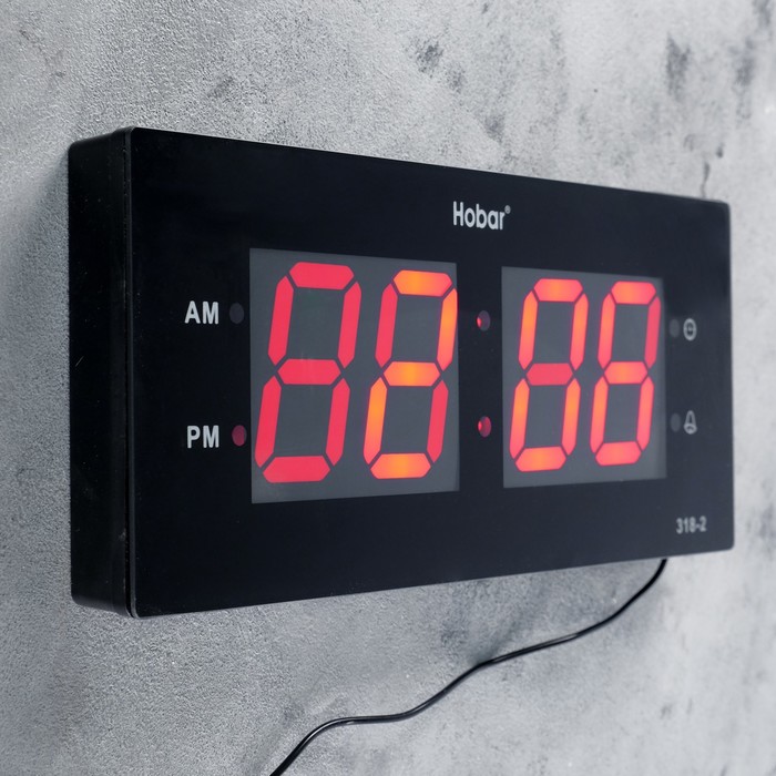 Электронные часы-будильник, время, красные цифры, черный корпус, от сети 36*15 см