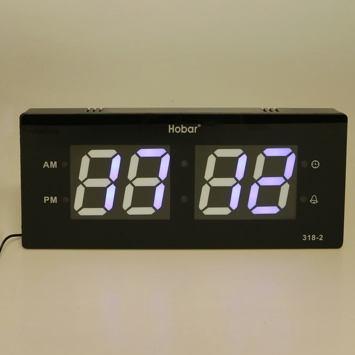 Электронные часы-будильник, время, синие цифры, черный корпус, от сети 36*15 см