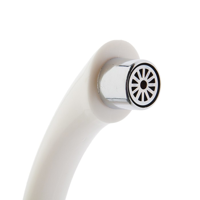 Кран на одну воду, пластик, с хромированным аэратором, высокий R-образный излив, белый