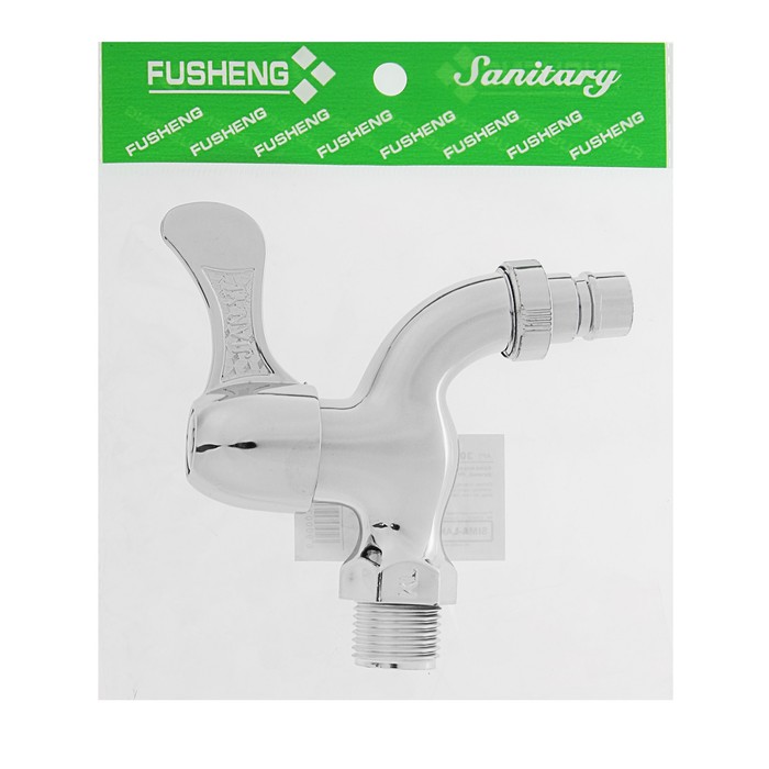 Кран водоразборный со штуцером, с плоской ручкой, PP, кран-букса, цвет хром