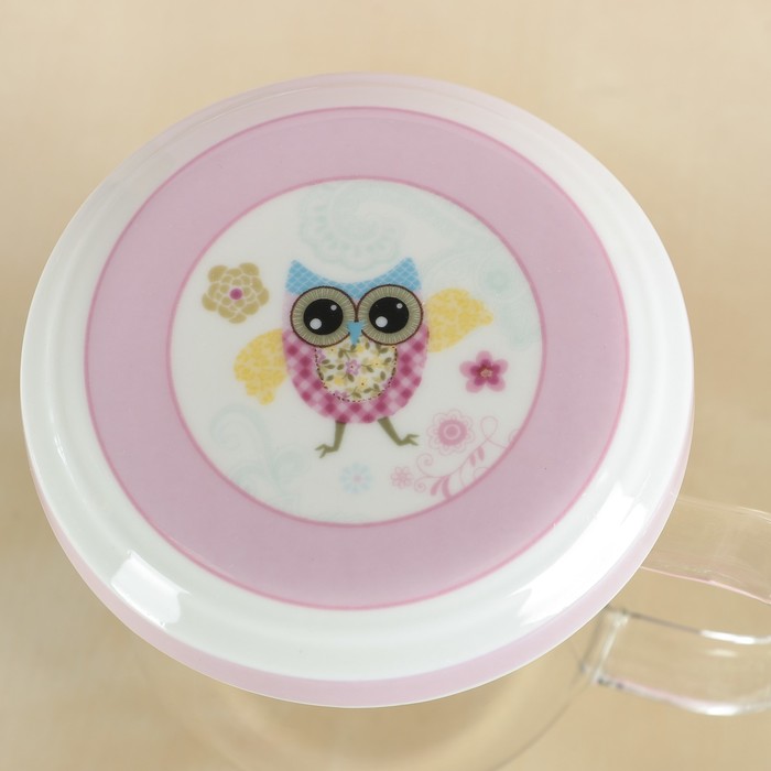 Кружка 400 мл "Веселая сова", с керамическим ситом и крышкой
