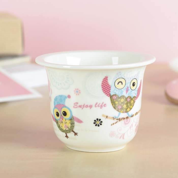 Кружка 400 мл "Веселая сова", с керамическим ситом и крышкой