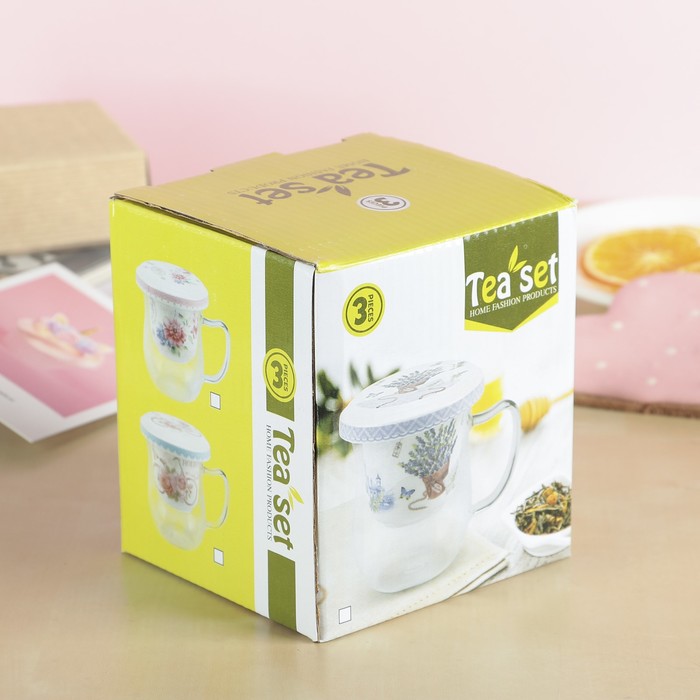 Кружка 400 мл "Веселая сова", с керамическим ситом и крышкой