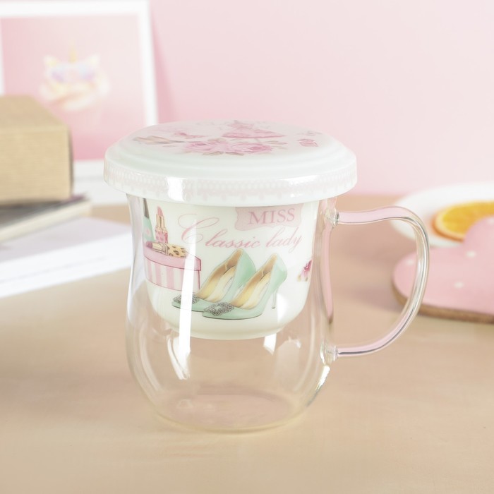 Кружка 400 мл "Мисс", с керамическим ситом и крышкой