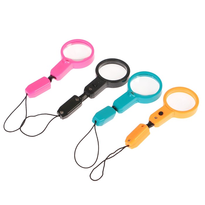 Лупа 5х, d=2 см, на шнурке, фонарик 1 диод, бат. табл., шоубокс 24 шт., микс, 2.5х7 см