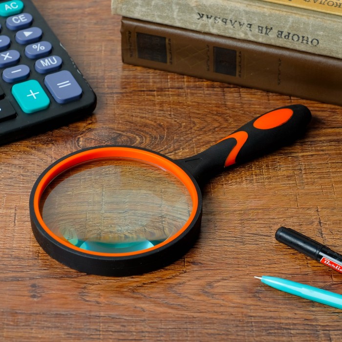 Лупа 3х, d=10 см «Классика», корпус резина, двухцветная, 8.5х22 см