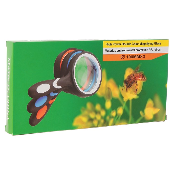 Лупа 3х, d=10 см «Классика», корпус резина, двухцветная, 8.5х22 см