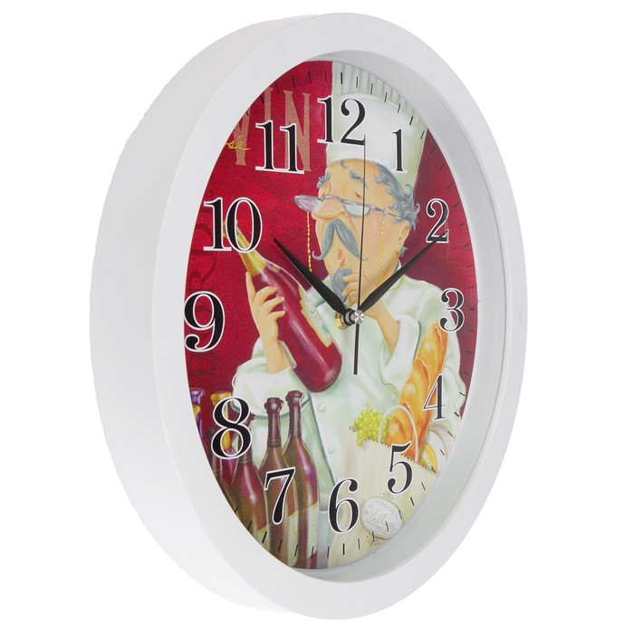 Часы настенные круг, на циферблате Повар, рама белая тонкая, d=33см