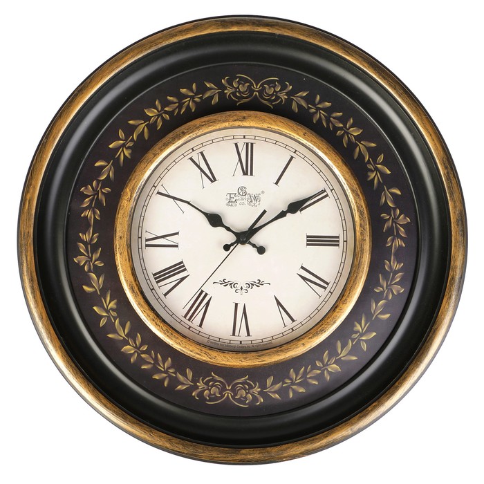 Часы настенные, бронзовый орнамент «лепестки» на циф-те, римские цифры, коричневые, d=45 см