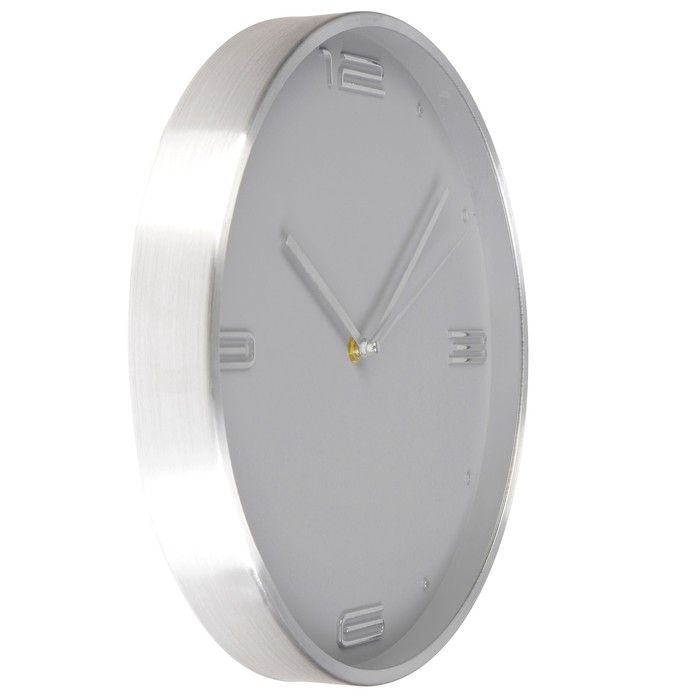 Часы настенные круг, рама хромир-я, циф-т серый утопленный, цифры 3,6,9,12, d=30см