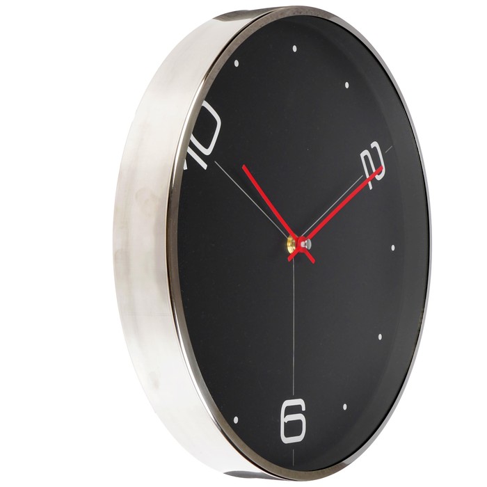 Часы настенные круг, рама хромир-я, циф-т черный, цифры 2,6,10, d=30см