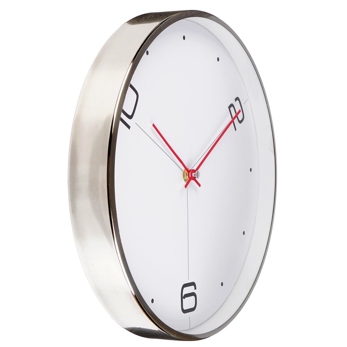 Часы настенные круг, рама хромир-я, циф-т белый, цифры 2,6,10, d=30см