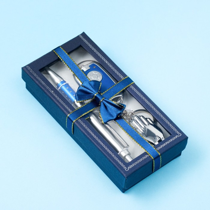 Набор подарочный 3в1 (ручка, кусачки, фонарик синий) микс