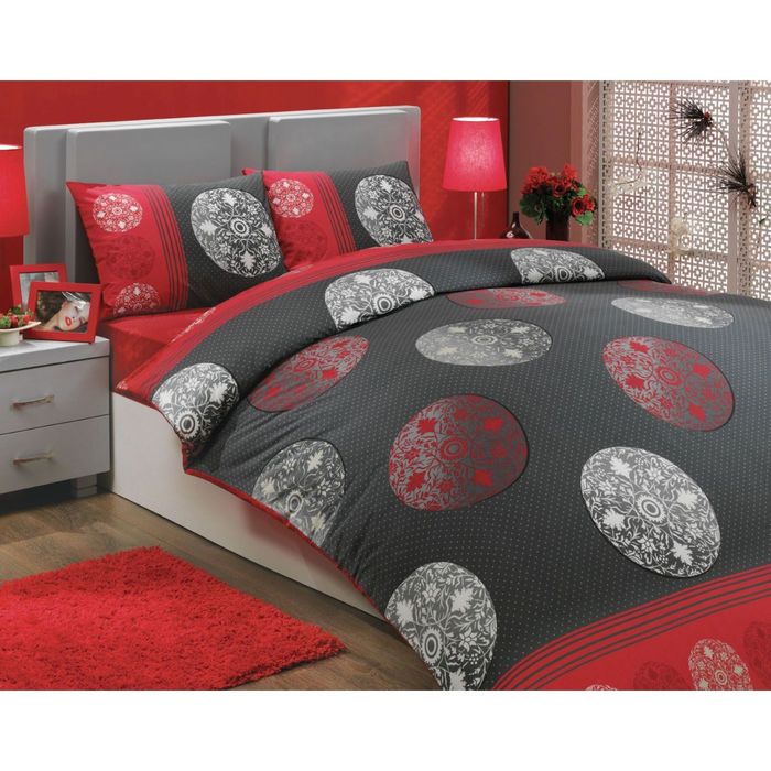 КПБ "VALENTINA" 2 сп., 200х220, 240х260, 50х70, 70х70 по 2 шт., цвет красный, ранфорс