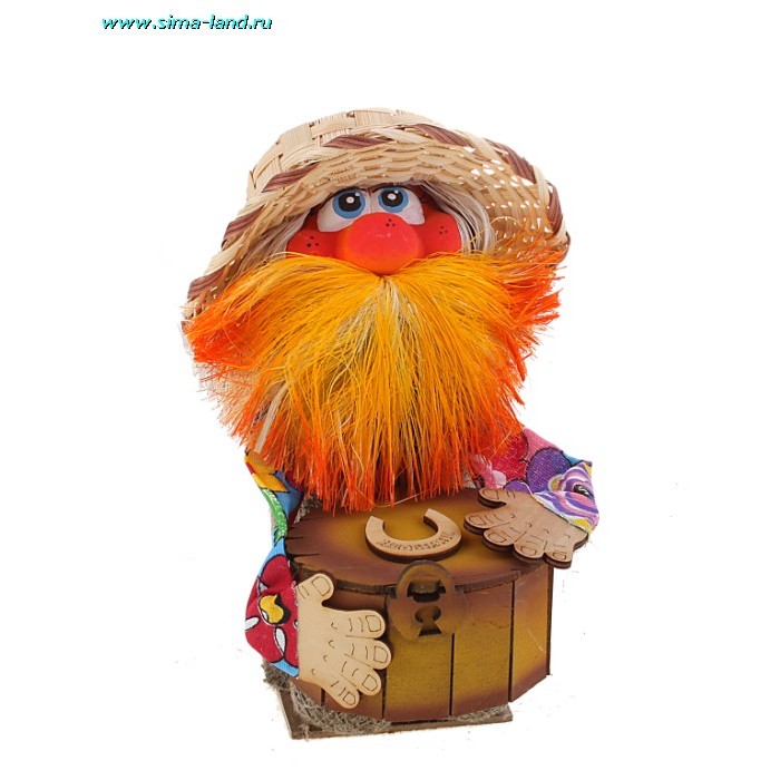 Оберег-домовой "Кузя с гипсовым лицом, с сундуком" 24х14х16 см