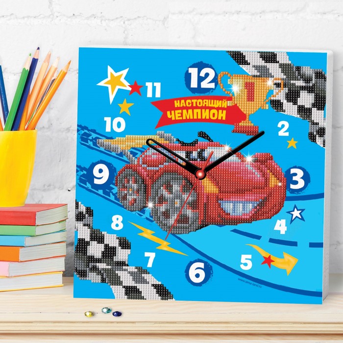Алмазная вышивка-часы на раме "Настоящий чемпион", 30 х 30 см