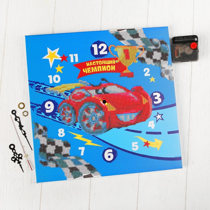 Алмазная вышивка-часы на раме "Настоящий чемпион", 30 х 30 см