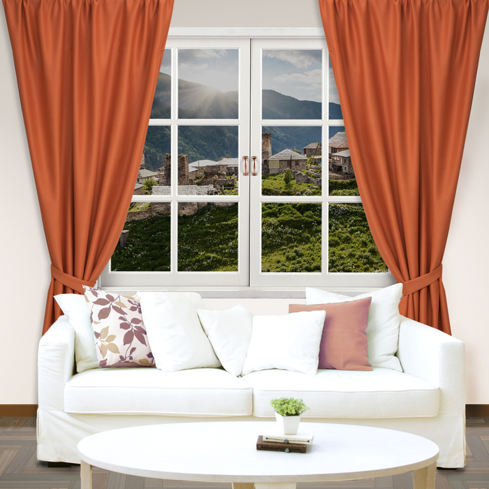 Штора портьерная "Этель" 200х250 см, цвет оранжевый, блэкаут, 100% п/э