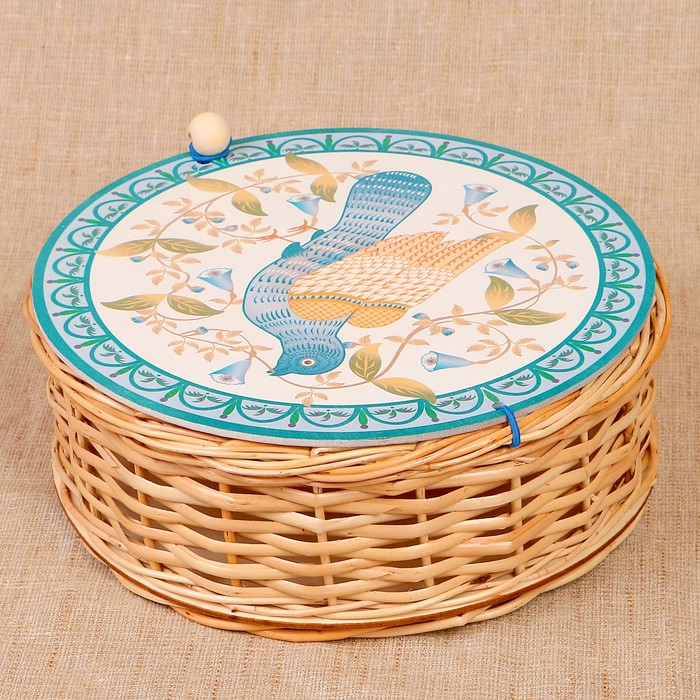 Футляр подарочный «Птица», синяя, 21х21х6 см, ива