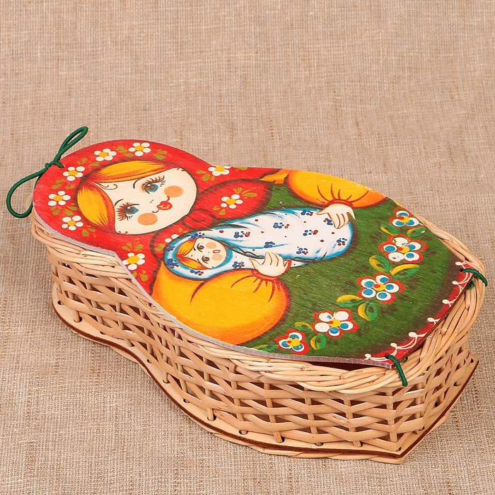 Футляр подарочный «Матрёшка с младенцем», малая, ива 12х5х20 см