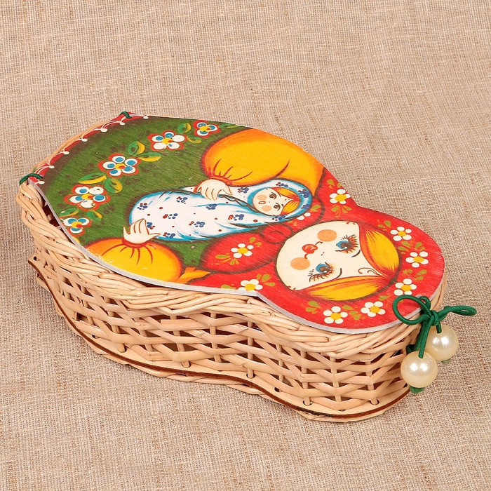 Футляр подарочный «Матрёшка с младенцем», малая, ива 12х5х20 см