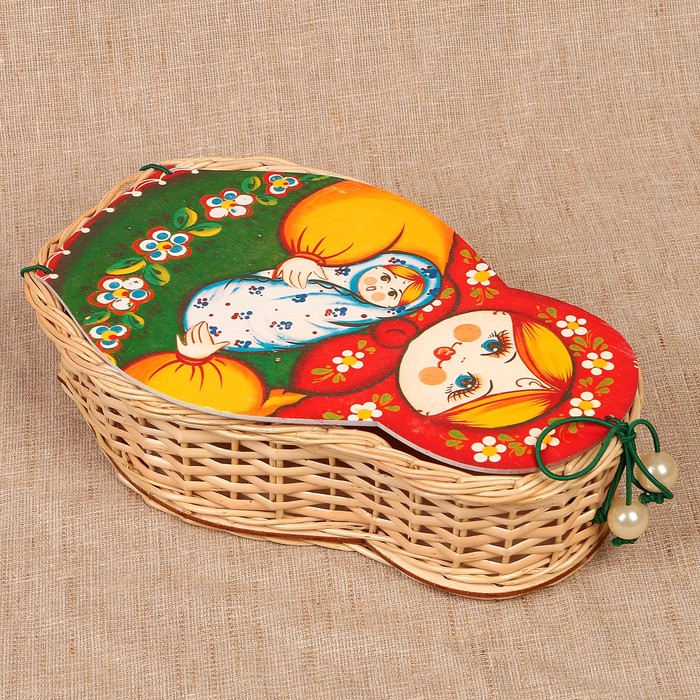 Футляр подарочный «Матрёшка с младенцем», средняя, ива 15х6х25 см