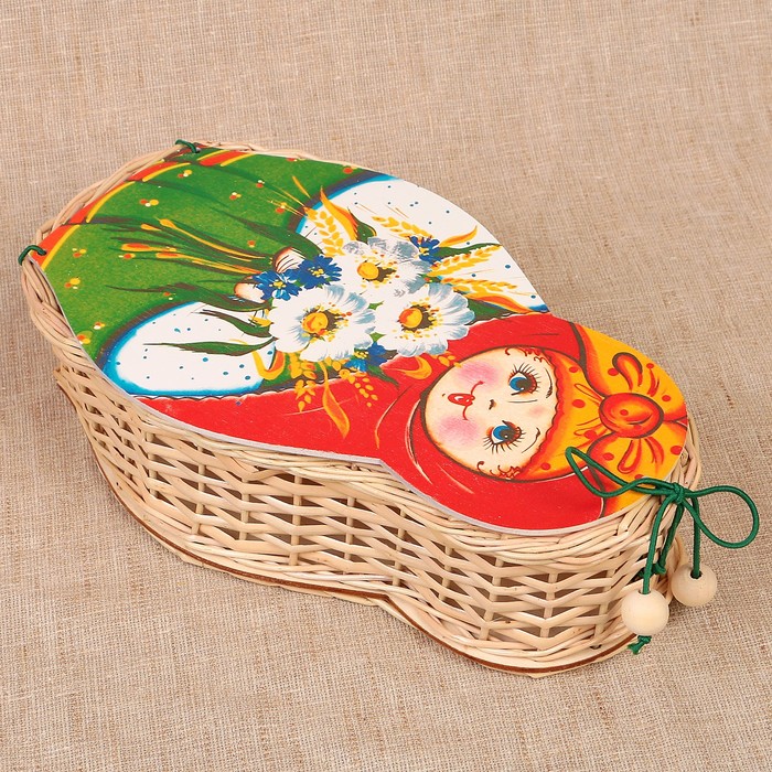 Футляр подарочный «Матрёшка с ромашками», средняя, ива 15х6х25 см