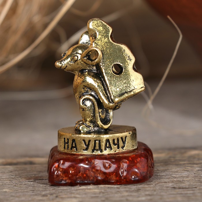 Фигурка мышка на камне "На удачу", 3,5 х 2 см