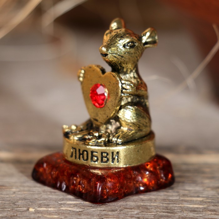 Фигурка мышка на камне "Любви", 3,5 х 2,2 см