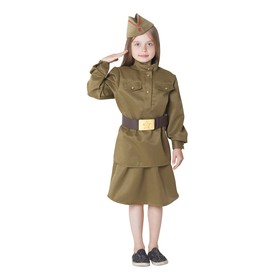 Костюм военный для девочки: гимнастёрка, юбка, ремень, пилотка, рост 134 см, р-р 68