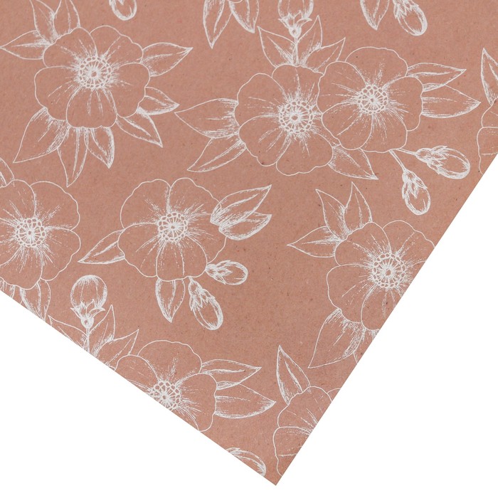 Бумага крафт с серебряным цветом «Контуры цветов», 50 х 70 см