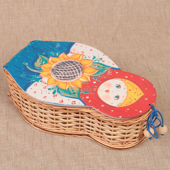 Футляр подарочный «Матрёшка с подсолнухом», средняя, ива 15х6х25 см