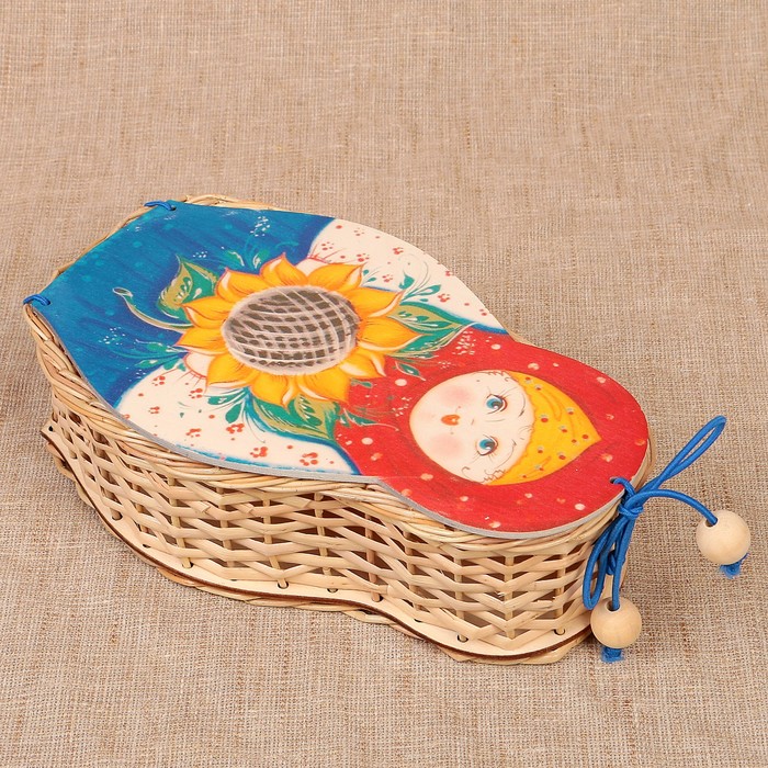 Футляр подарочный «Матрёшка с подсолнухом», малая, ива 12х5х20 см