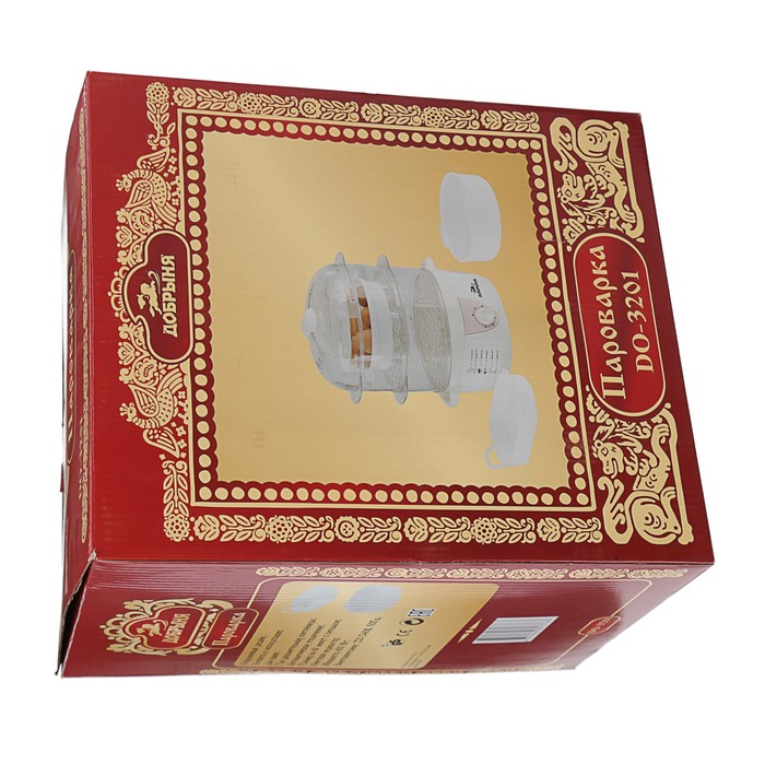 Пароварка электрическая "Добрыня" DO-3201, 600 Вт, 2 чаши, 5 л, белая