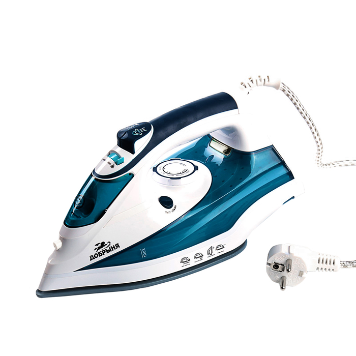 Утюг электрический "Добрыня" DO-3108, 2200 Вт, керамическая подошва, паровой удар, бело-сини
