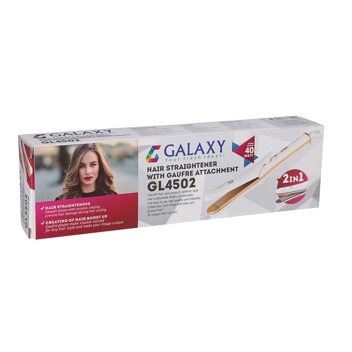 Плойка Galaxy GL 4502, 40 Вт, керамическое покрытие, насадка гофре, белая