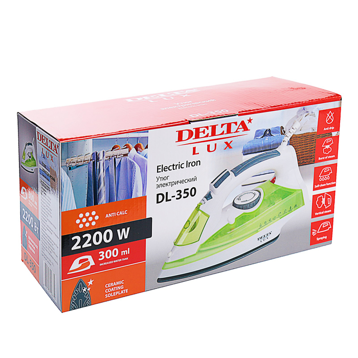 Утюг DELTA LUX DL-350, 2200 Вт, керамическая подошва, зеленый