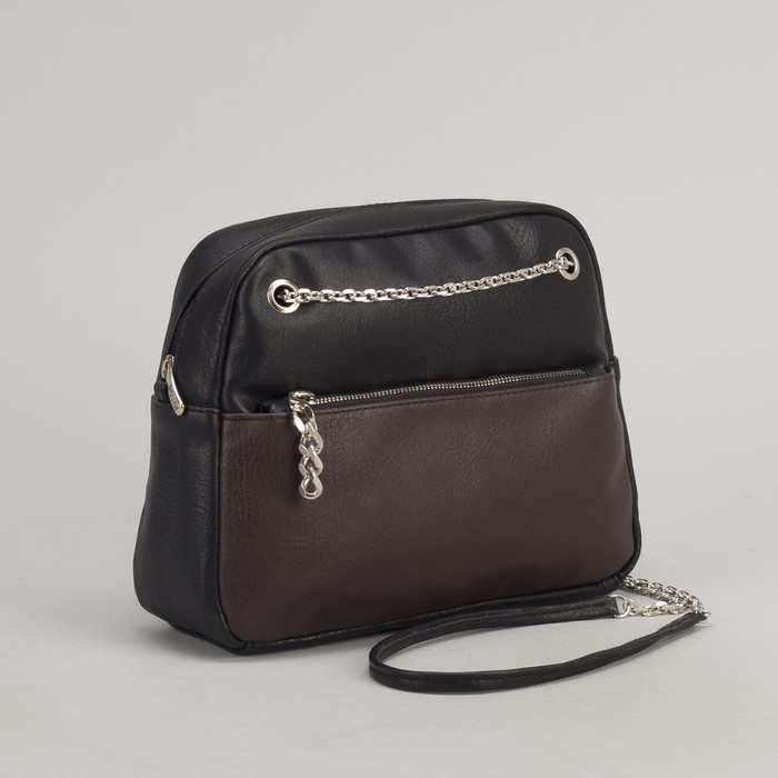 Сумка женская, отдел на молнии, наружный карман, цвет чёрный/коричневый