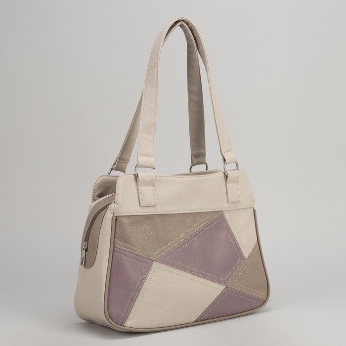 Сумка женская, отдел на молнии, цвет бежевый/сиреневый