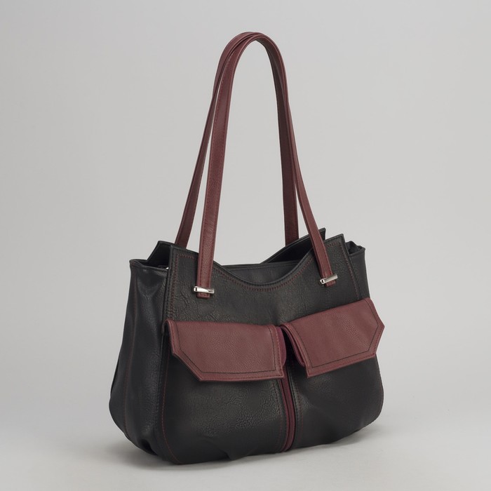 Сумка женская, отдел на молнии, 2 наружных кармана, цвет чёрный/бордовый