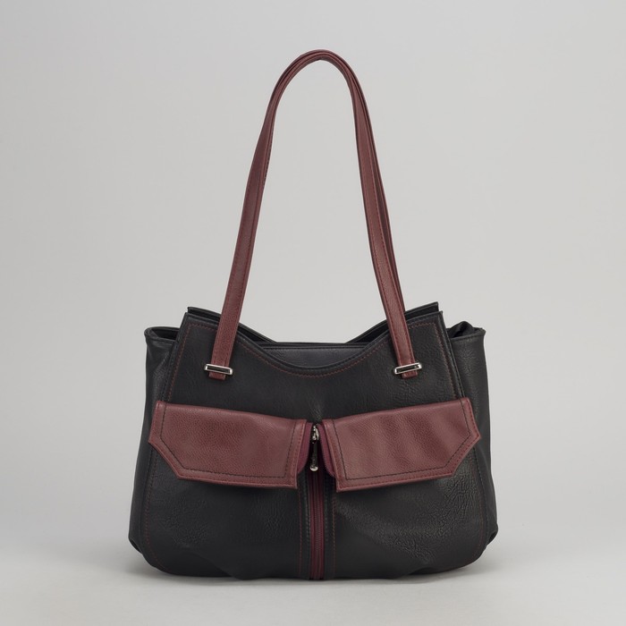 Сумка женская, отдел на молнии, 2 наружных кармана, цвет чёрный/бордовый