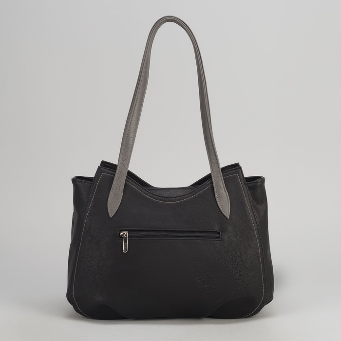 Сумка женская, отдел на молнии, 2 наружных кармана, цвет чёрный/серый