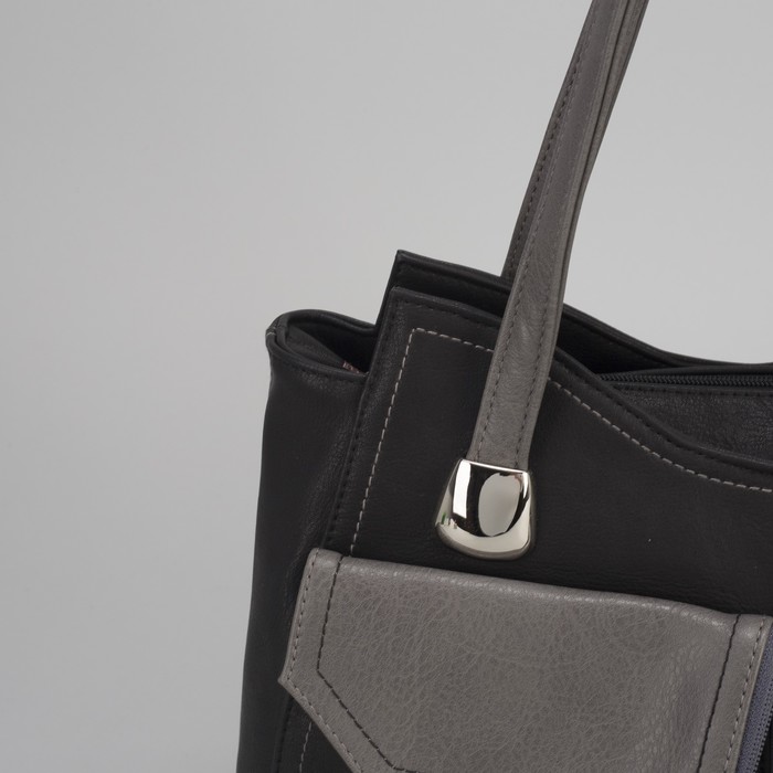 Сумка женская, отдел на молнии, 2 наружных кармана, цвет чёрный/серый