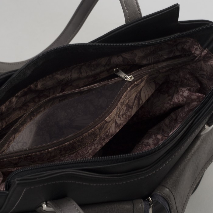 Сумка женская, отдел на молнии, 2 наружных кармана, цвет чёрный/серый