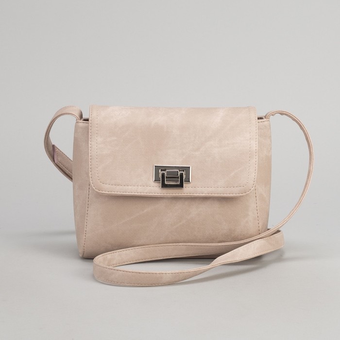 Сумка женская, отдел на клапане, регулируемый ремень, цвет пудровый