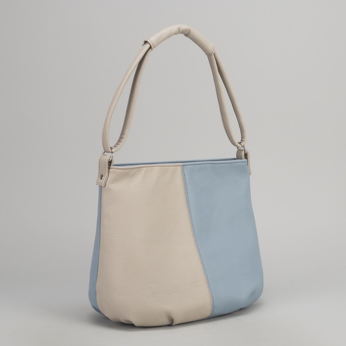 Сумка женская, отдел на молнии, наружный карман, цвет бежевый/голубой