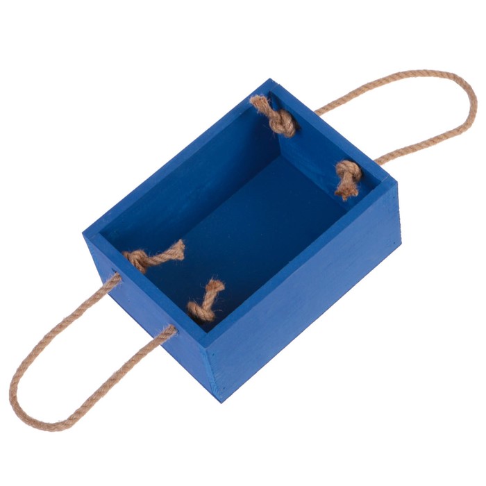 Кашпо флористическое из массива СОСНЫ, ручка- шнур, синее, 20х14,5х9см