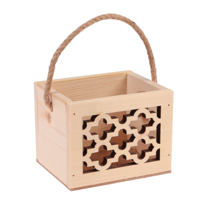 Ящик из массива СОСНЫ "Прованс", ручка- шнур, натуральный, 12,5х10,5х9,5см