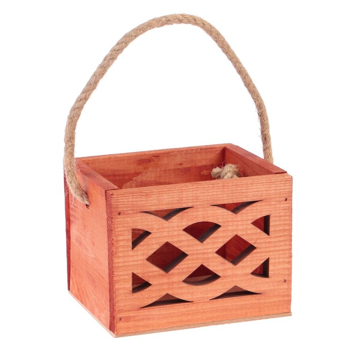 Ящик из массива СОСНЫ "Волны", ручка- шнур, мокко, 12,5х10,5х9,5см